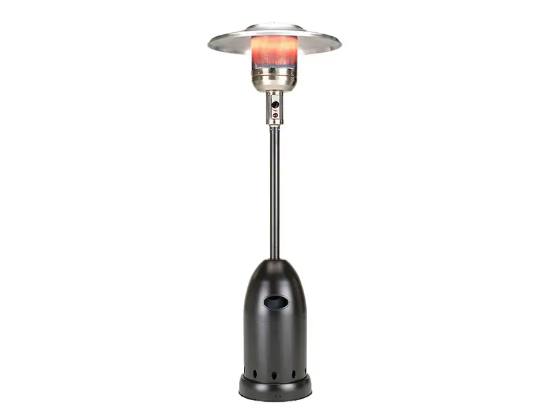 Bullet-shape gas patio heater with black hammer finish manufactured by YBT in Taiwan, 12 kW