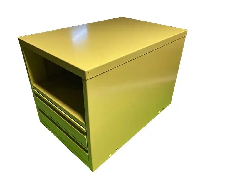 Sheet metal drawer cabinet, yellow finish, made by YBT in Taichung, Taiwan